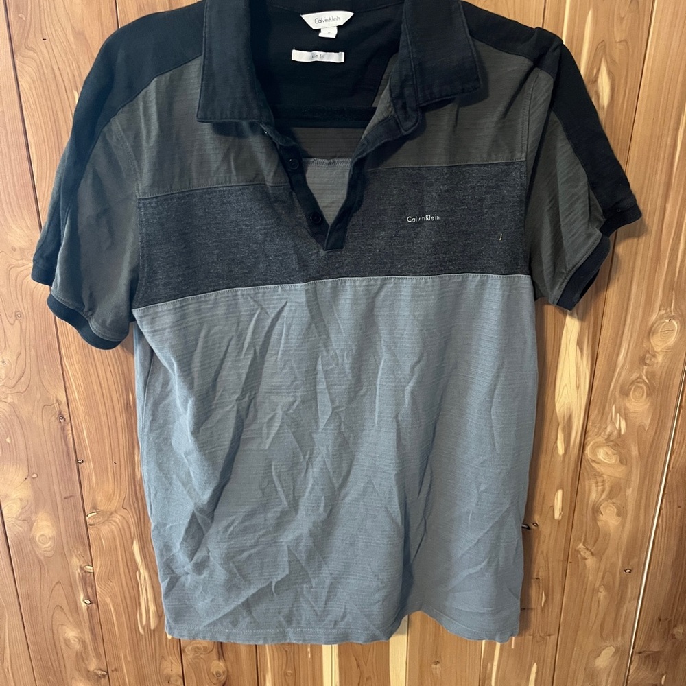 Calvin Klein Black and Gray Polo Shirt with Modern Design